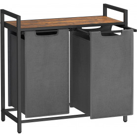 Tvättkorg Ställ Dubbel (2 x 46 L) Uttagbara Fack 73 x 33 x 72 cm Grå