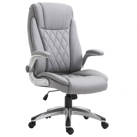 Ergonomisk Kontorsstol Fällbar Armstöd Grå Läder 69,5 x 76 x 113-121 cm