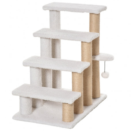 Katt Trappa Med Skrapstolpe 4-stegs - Vit 60 x 40 x 64 cm
