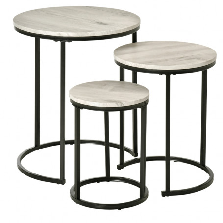 Satsbord x3 Sidobord Rund Industriell Design - Svart - Grå