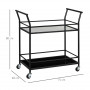 Rullbar Köksvagn Metall Serveringsvagn med Glashylla 75 cm x 40 cm x 80 cm