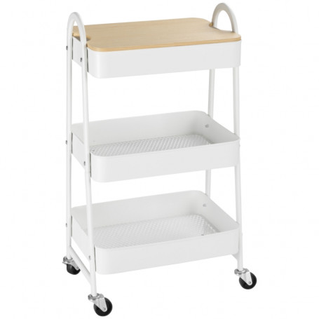 Serveringsvagn Med 3 Korghyllor 45 x 31 x 79,4 cm Vit Metall