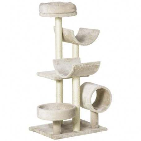 Beige Katträd 105 cm med Lektunnel, Flera Plattformar, Kattsäng