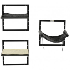 Katthylla x3 Väggmontering 35 x 31 x 35 cm Svart - Beige