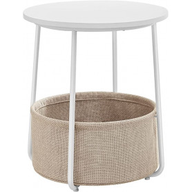 Runt Sidobord med Tygkorg 45 x 50 cm Vit-Beige