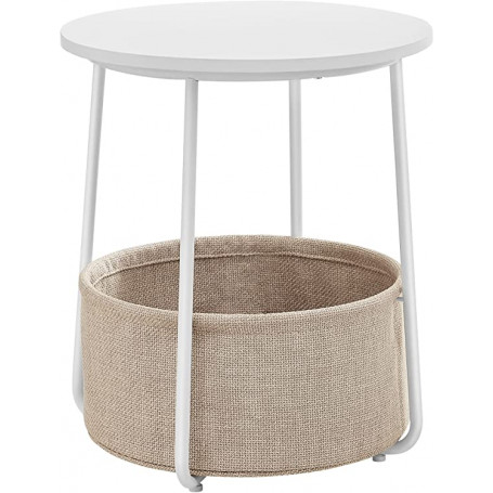 Runt Sidobord med Tygkorg 45 x 50 cm Vit-Beige