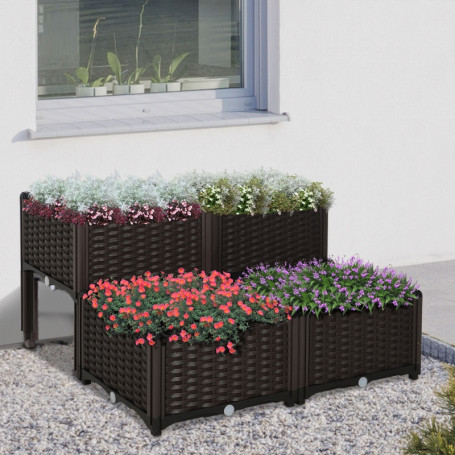 x4 Planteringslådor 2-Nivåer Rottinglook Blomlåda i 40 x 40 x 44 cm