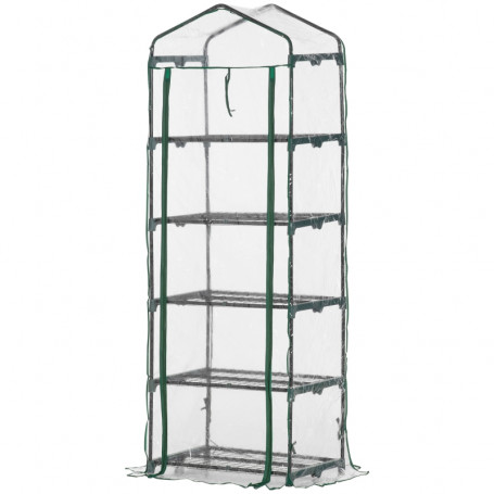 Växthus med 5 Hyllor 69 x 49 x 193 cm Transparent - Grön