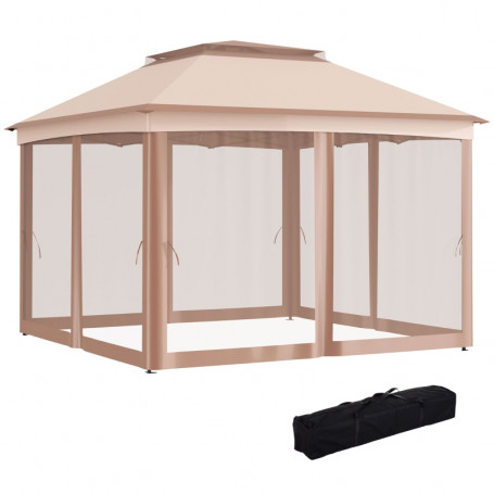 Hopfällbart Paviljong med Sidoväggar Transportväska khaki 3,25 x 3,25 x 2,65 m
