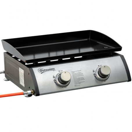 Gas Grillplatta med 2 Brännare - Non-Stick Bärbar 48,5 x 46 x 21 cm