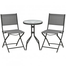 Utemöbler Set - Runt Bord med Två Hopfällbara Stolar