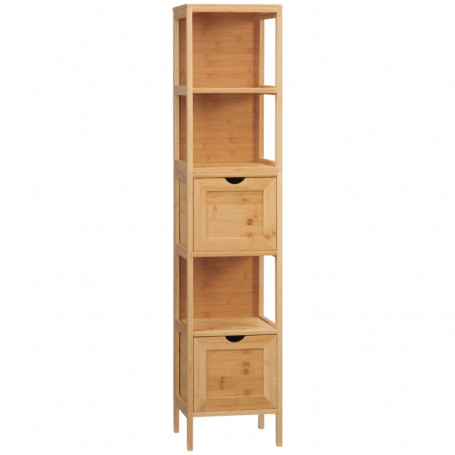 Badrumsskåp 3 Hyllor 2 Lådor Bambu 30 x 30 x 140 cm Naturlig