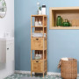 Badrumsskåp 3 Hyllor 2 Lådor Bambu 30 x 30 x 140 cm Naturlig