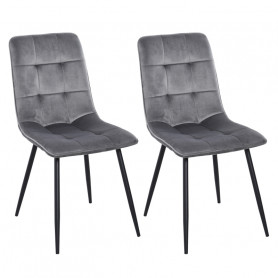 2x Matstolar Sammet Grå och Svart 45 x 63 x 90 cm