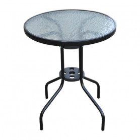 Utebord / Balkongbord ∅60 x H70 cm Metall + Härdglas