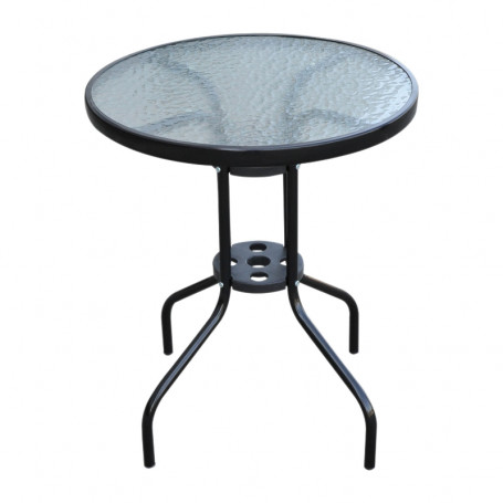 Utebord / Balkongbord ∅60 x H70 cm Metall + Härdglas
