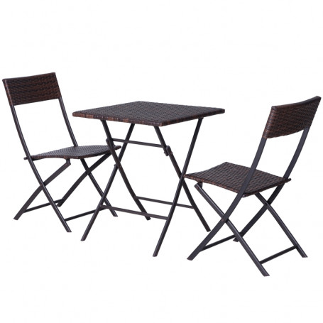 Utemöbel 3 Delar 2 Stolar med Bord Fällbar Rottinglook Brun