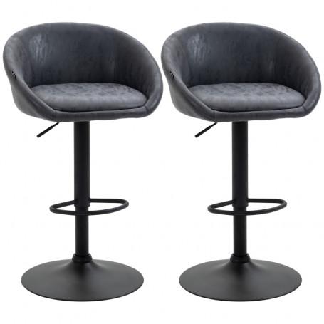 2x Barstolar, Höjdjusterbar Läder Grå 57 x 50 x 84-104 cm