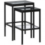 Satsbord, 2x Sidobord med Glasskiva - Metall Svart
