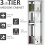 Medicinskåp med Lås 3 Fack Glasdörr 20 x 12 x 58 cm Silver