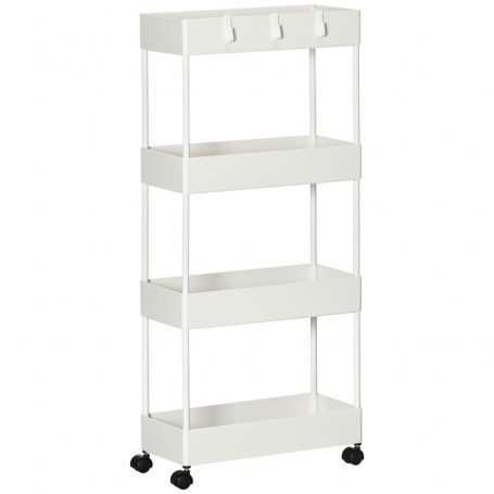 Tunn Köksvagn 4 hyllor 3 Flexibla Krokar 40 x 19 x 90 cm
