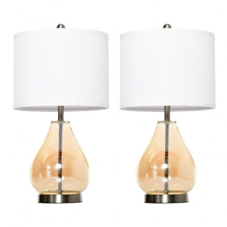 2x Bordslampa Glas Sänglampa Set
