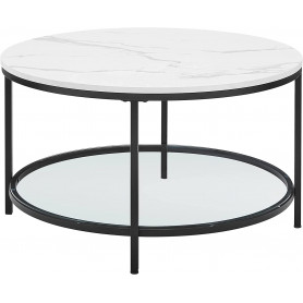 Soffbord Marmor Rund 80 x 44,5 cm Vit - Svart