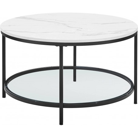 Soffbord Marmor Rund 80 x 44,5 cm Vit - Svart