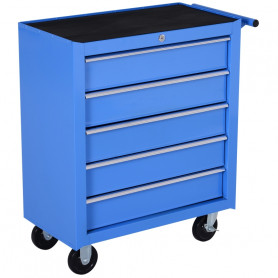 Verktygsvagn med 5 Lådor, Lås - 150 kg - Blå Metall