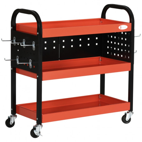 Verktygsvagn 3 Hyllplan, Kroktavla 100 kg 75 x 35 x 80 cm Metall Röd
