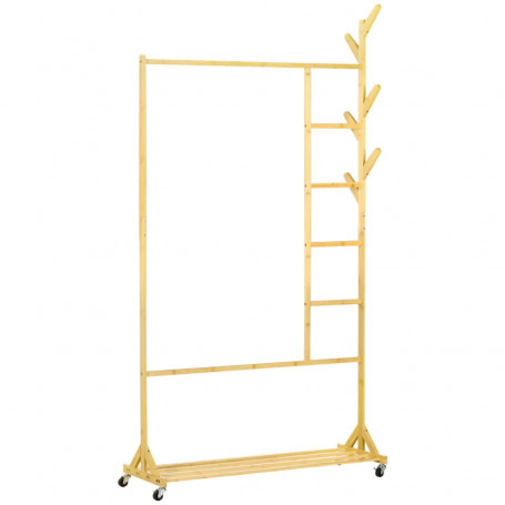 Rullbar Klädställning Med Krokar Bambu 100 x 37 x 191 cm