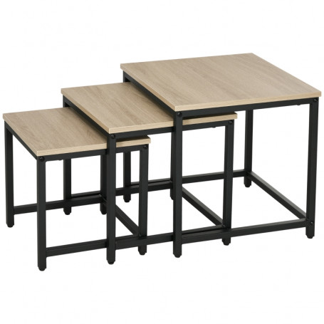 Satsbord 3-delar Industriell Design - Trä skiva / Svart Metallram