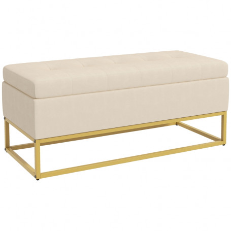 Sittbänk med Förvaring Beige Sammet, Guld Stålram, 110 x 44 x 49 cm