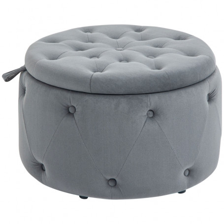 Sittpuff Rund Sammet Knäppt Grå med Förvaring 60 x 40 cm