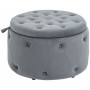 Sittpuff Rund Sammet Knäppt Grå med Förvaring 60 x 40 cm