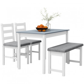 Matgrupp 4 personer, 2 Stolar, Bänk, Bord 108 x 65 x 75 cm Trä Vit ...