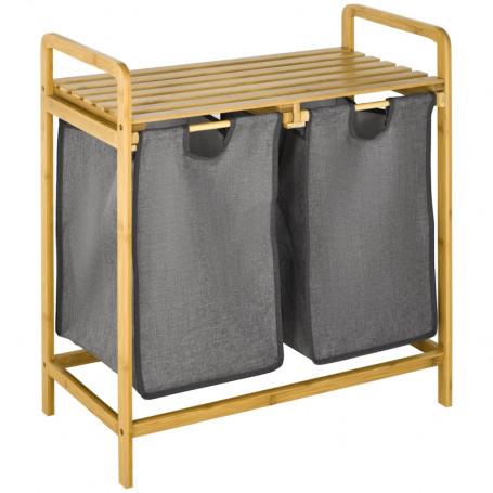 Tvättkorg Ställ med 2 Tvättpåsar 63,5 x 33 x 73 cm Bambu