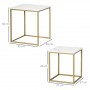 Satsbord med 2 stapelbara sidobord, marmor-look bordsskiva, guld + vit