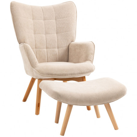 Ergonomisk Fåtölj med Fotpall Manchester-look Beige