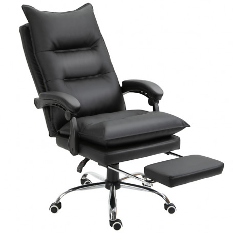 Ergonomisk Kontorsstol med Fotstöd Bekväm Läder Svart
