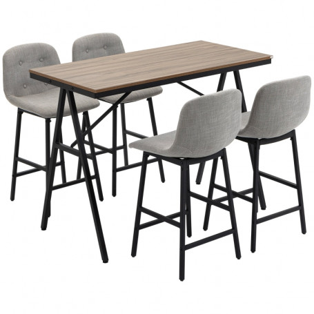 Barbord med 4 Stolar 120 x 60 x 91cm Brun/Svart + Grå