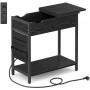 Sidobord / Sängbord med Inbyggd Eluttag, USB-portar och Förvaringsficka 31,5 x 60 x 60 cm