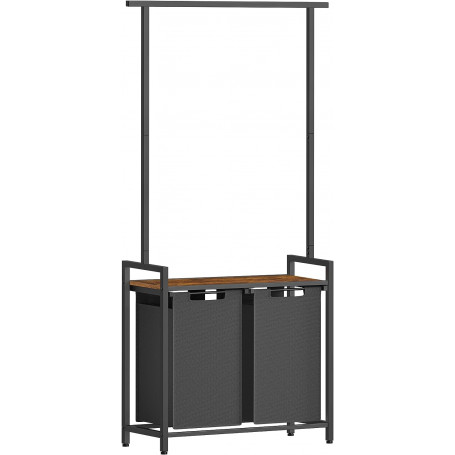 Tvättkorg Ställ 2 x 46L med Klädstång 73 x 33 x 177 cm