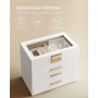 Smyckeskrin 4 Skikt med Glaslock - Vit 15,3 x 25,1 x 21,5 cm