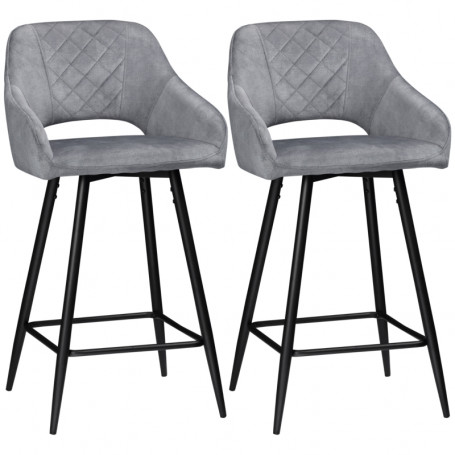 2 Barstolar Retro Stoppad Sammet Grå Sits H. 67 cm
