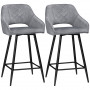 2 Barstolar Retro Stoppad Sammet Grå Sits H. 67 cm