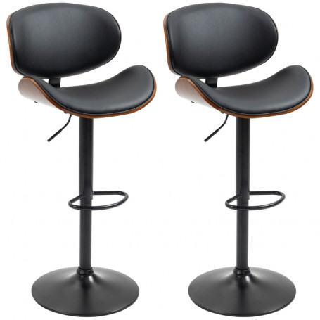 Barstol Set x2 Ergonomisk Svart Läder med Poppelträ Höjdjusterbar