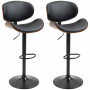 Barstol Set x2 Ergonomisk Svart Läder med Poppelträ Höjdjusterbar