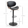 Barstol Set x2 Ergonomisk Svart Läder med Poppelträ Höjdjusterbar