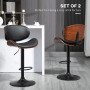 Barstol Set x2 Ergonomisk Svart Läder med Poppelträ Höjdjusterbar